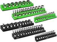ARES 60160-6-Pack Set Metric and SAE Magnetic Socket Organizers -Black and Green -1/4 in, 3/8 in, 1/2 in Socket Holders -143 Pieces of Standard (Shallow) and Deep Sockets -Organize Your Tool Box