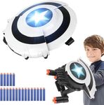 Plutofit Superhero Dart Shooting Shield with Lights and 6 Darts Toy Foam Blasters Transforming Shield Shooter Pull Handle to Expand Shooting Game for Kids Teens Adults Boys Girls