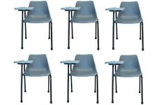 Bhumika Overseas® Student Training & Study Room Writing Chair with Writing Pad, Heavy 1" Inchi MS Black Powder Coated Base, with Anti Skid Buffer, Matt Finish Seat in Grey Color (Set of 6)