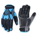 HANDLANDY Anti Vibration Gloves Men Impact Resistant Work Gloves, Padded Palm Grip Heavy Duty Working Gloves (Blue, L)