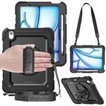 TECHGEAR UTILITY Case fits Apple iPad Air 11 Inch (M2) 2024, 6th Generation Tough Rugged HEAVY DUTY Armour Shockproof Impact Case with 360 Rotating Stand, Hand Strap & Shoulder Strap Case - Black