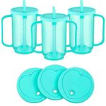 Sliner Adult Sippy Cups for Elderly, Plastic Spill Proof Cups with 2 Handles Straw and Lid Elderly Drinking Cups for Adults Hospital Disabled Handicapped Patients, 12 oz(3 Pcs)