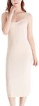 FEOYA Women Full Slip Undergarment Solid Spaghetti Strap Camisole Slip Lingerie Lightweight Long Sleeveless Under Dress Beige L