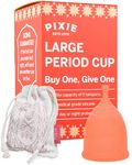 Pixie Cup Menstrual Cup - Ranked 1 for Most Comfortable Soft Reusable Period Cup - Wear for 12 Hours - Reduces Cramps - Lasts 10 Years - Tampon and Pad Alternative - Buy One We Give One (Large)