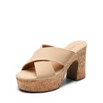 DREAM PAIRS Women's Platform Heels Open Toe Slip on Heels for Women High Chunky Block Wedges Sandals Dressy Pumps Shoes, Nude, 8.5