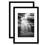 Americanflat 11x17 Picture Frame with Polished Plexiglass - Set of 2 - Use as 8x12 Frame with Mat or 11x17 Frame Without Mat - Galleria Collection - Gallery Wall Frame Set for Wall Display - Black