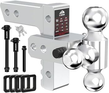 Kingfun Adjustable Trailer Hitch - Drop Hitch 2.5 Inch Receiver, 6 Inch Drop/Rise Tow Hitch, Tri Ball (1-7/8" & 2" & 2-5/16" Ball), 18500 Lbs Gtw, Aluminum Heavy Duty Hitch with Anti-Theft Pin -Silver