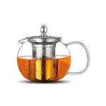 ANSIO Glass Teapot with Infuser 600 ml Borosilicate 304 Stainless Steel Lid, Clear Teapot Infuser with Heat Resistant and Loose Leaf Teapot Infuser