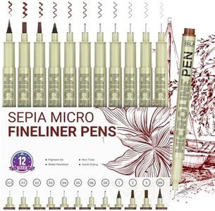 SAKEYR Sepia Micro Pen Set, 12 Sizes Drawing Pens, Waterproof Archival Ink Fineliner Pens for Journaling and Writing, Fine Line Art Pens for Detailing Drawing, Sketching, Brown