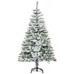 HOMCOM 5 Ft Snow Flocked Artificial Christmas Tree Xmas Pine Tree with Realistic Branches, Auto Open and Steel Base, Green