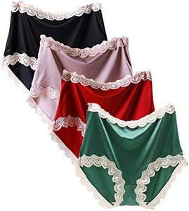 Colorful Star 4 Pack Women's Satin High Waist Full Coverage Briefs Panties Silky Underwear, Color1, Large