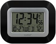 La Crosse Technology WT-8005U-B-INT WT-8005U-B Atomic Digital Wall Clock with Indoor Temperature, Black, 8.95