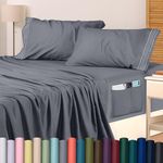 Utopia Bedding Full Size Bed Sheets Set – Soft Microfiber 4 Piece Hotel Luxury Bed Sheets with Deep Pockets - Embroidered Pillow Cases - Side Storage Pocket Fitted Sheet - Flat Sheet (Grey)