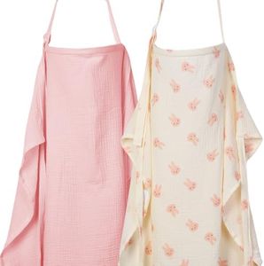 ANYEDDE 2-Pack Nursing Covers for Breastfeeding - Lightweight, Breathable Baby Breastfeeding Covers with Arch Neckline & Adjustable Straps, Pink & Bunny Design, Privacy Nursing Cover for Women