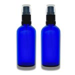 Avalon 100ml Blue Glass Bottles with Black Atomiser Spray - Pack of 2 - Refillable, Reusable, Travel Sized - Perfect for Aromatherapy, Perfumes, Essential Oils, Aftershaves, Skincare and More