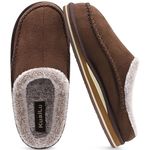 KuaiLu Mens Momery Foam Clog Slippers Comfy Handmade Stitch Microsuede Slip-on House Shoes With Arch Support Warm Faux Fur Lined Rubber Sole Indoor Outdoor Brown Size 8.5