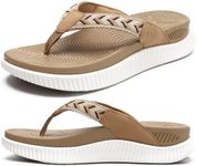 KuaiLu Womens Orthopedic Flip Flops Athletic Thick Cushion Recovery Thong Sandals Summer Slip On Memory Foam Ladies Sport Walking Sandles Comfy Plantar Fasciitis Arch Support Beach Beige Size 11