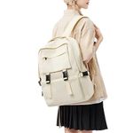 SEAFEW School Backpack for Men Women College High School Bag Lightweight Laptop Bookbag Water Resistant Casual Daypack for Boys Girls for Travel Work E2- Beige