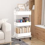 Ceayell 3-Tier Full Metal Utility Rolling Cart for Storage Organizer Cart for Office, Bathroom, Kitchen (White)