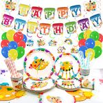 Art Birthday Party Supplies, Paint Party Supplies - Plates, Cups, Napkins, Straw, Tablecloth, HAPPY BIRTHDAY banner, Hanging Swirls, Balloon for Painting Party - 20 Guests