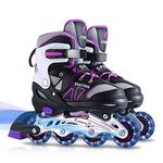 Inline Skates for Kids Girls Boys Beginners, 4 Size Adjustable Size with Light Up Wheels for Children. (Purple, Medium(2-5))