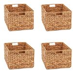 Large Foldable Rectangle Woven Wicker Basket Bins for Storage by Trademark Innovations (Set of 4)