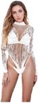 Foyten Women's Sexy Lace and Fishnet Lingerie Set - One-Piece Teddy, Babydoll Bodysuit-Backless Lingerie for Women (White, One Size)