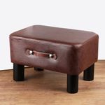 Acrux7 Small Foot Stool Ottoman, 16" Faux Leather Foot Rest with Padded Seat & Wood Legs, Rectangular Footrest Stools for Couch, High Beds, Living Room, Bedroom, Cloakroom (Brown, 15.7"x11.8"x9.7")