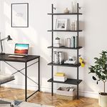 Industrial Ladder Shelf 5-Tier Bookcase Rack 180CM Storage Unit with Metal Frame Floating Wall Shelf for Living Room, Office, Bedroom