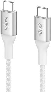 Belkin BoostCharge USB-C to USB-C Power Cable (2M, 6.6ft), Fast Charging Cable with 240W Power Delivery, USB-IF Certified, Compatible with MacBook Pro, Chromebook, Samsung Galaxy, iPad, & More - White