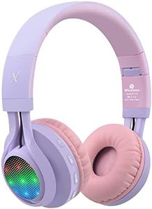 Riwbox WT-7S Kids Bluetooth Headphones Light Up, Foldable Stero Wireless Headset with Microphone and Volume Control for PC/Tablet/TV/Travel (Purple)