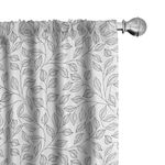 Ambesonne Leaves Window Curtains, Hand Drawn Style Simple Minimalist Floral Pattern Rustic Country Life Inspiration, Decorative Panels Set of 2 with Rod Pocket, Pair of - 28" x 84", Charcoal and White