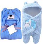 First Kick Baby Blankets New Born Combo Pack of Hooded Wrapper Sleeping Bag & Baby Bath Towel for 0-6 Months Baby Boy/Girls Pack of 2, lightweight, Microfibre Fleece & Sherpa, blue dog, unicorn blue