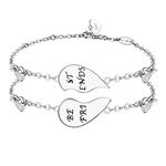 NINAMAID " BEST FRIENDS " Engraved 925 Sterling Silver Half Heart Shaped Inspirational Friendship Bracelets Set of 2