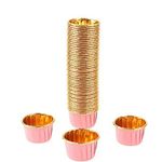 PERFECT BAKEWARE 50 Pcs Foil Paper Cake Baking Cups Cupcake Liners Muffin Liners Cupcake Holder Cupcake Baking Liners Cups Holder Disposable Mold (Pink Foil)