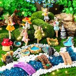 Unittype 19 Pcs Miniatures Fairy Gnome Resin Figures Garden Accessories Garden Mushroom House Figures Fake Pond Lawn Bridge Figurines Terrarium Ornaments Garden Decoration for Outside(Fairy)