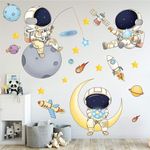 DREAM DECALS Astronaut Wall Stickers for Boys Bedroom, Cartoon Spaceman Outer Planet Creative DIY Art Vinyl Wall Decal, Star Spaceship UFO Glaxy Wallpaper Decor for Kid’s Room Nursery