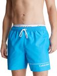 Calvin Klein Men Swim Trunks Medium Double Mid-Length, Blue (Malibu Blue), M