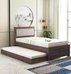 Ganpati Arts Sheesham Wood Euro Single Size Trundle Bed with 1 Extra Pullout Bed for Bedroom Living Room Hostel Home (Walnut Finish)