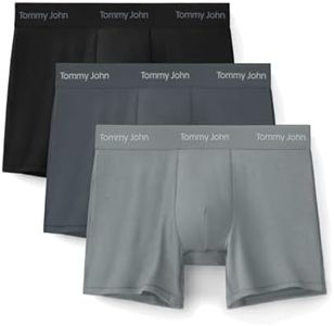 Tommy John Men's Luxe Modal 4" Trunk Boxer Brief Underwear 3-Pack, Black/Turbulence/Monument, Large