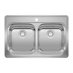 BLANCO 400001 Essential 31-Inch 50/50 Double Bowl Drop-in Stainless Steel Kitchen Sink, 1-Hole