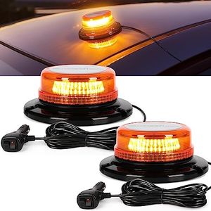 RONSTA 2 Pcs Beacon Lights for Trucks LED Strobe Light, 12V-24V Amber 36 LED Warning Safety Flashing Lights with Magnetic and 16 ft Straight Cord for Vehicle Forklift