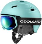 Odoland Ski Helmet and Goggles Set, Snowboard Helmet Glasses for Men, Women & Youth - Shockproof/Windproof Gear for Skiing, Snowboarding, Light Cyan, M