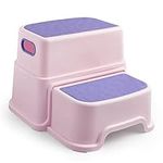 2 Step Stools for Kids, Anti-Slip Toddler Two Step Stool for Toilet Potty Training,Sturdy Toilet Stool for Bathroom Kitchen Sink Bedroom (Pink-Purple)