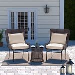 DEVOKO Improve Your Outdoor Space with Our 3 Piece Patio Set Dark Brown Rope Bistro Furniture with Cream Cushions for Balcony, Backyard or Porch