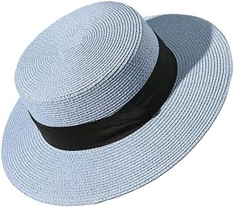 Lanzom Sun Hats for Women Wide Brim Straw Boater Hat Foldable Packable Beach Hat for Summer Fit Size 6 8/7-7 1/4, Light Blue, Medium-Large