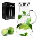 LIBWYS Glass Water Jug 2.2 L - Glass Pitcher with Lid, Water Carafe Borosilicate Glass, Heat Resistant Glass jug for DIY Beverages, Juice, Hot/Cold Tea, Milk