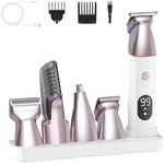 Bikini Trimmer for Women and Men, 5-in-1 Wet/Dry Body Hair Trimmer, Gentle Hair Removal Razor for Full Body Groomer, Electric Razor Shaver with USB Charge Dock -No Nick, No Cut, No Razor Burn (Pink)