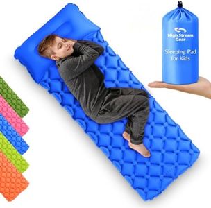 Kids Sleeping Pad for Camping and Sleepovers with Pillow, Inflatable Camping Mattress for Backpacking & Travel, Thick Toddler Cot Mat, Fast Inflating Camping Sleeping Pads for Kids (Blue)