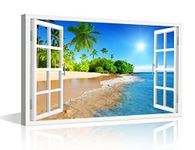 Bathroom Decor Wall Art Beach, Beautiful Tropical Beach with White Sand Wall Decor Sea and Palm Trees Posters and Prints for Living Room Office Bedroom Framed Gallery-wrapped Ready to Hang (36"Wx24"H)